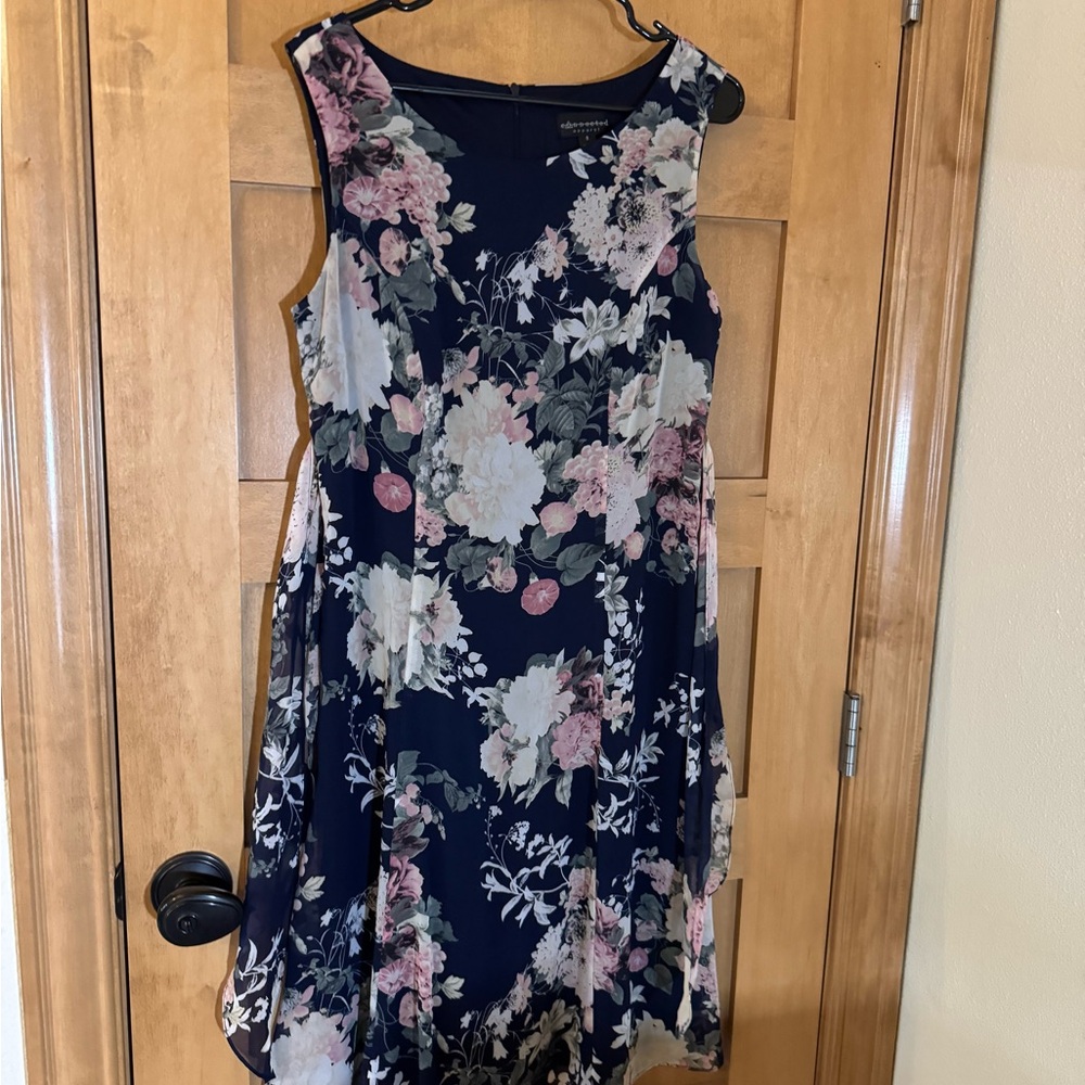 Connected Apparel Navy Floral Midi Dress - Picture 5 of 8